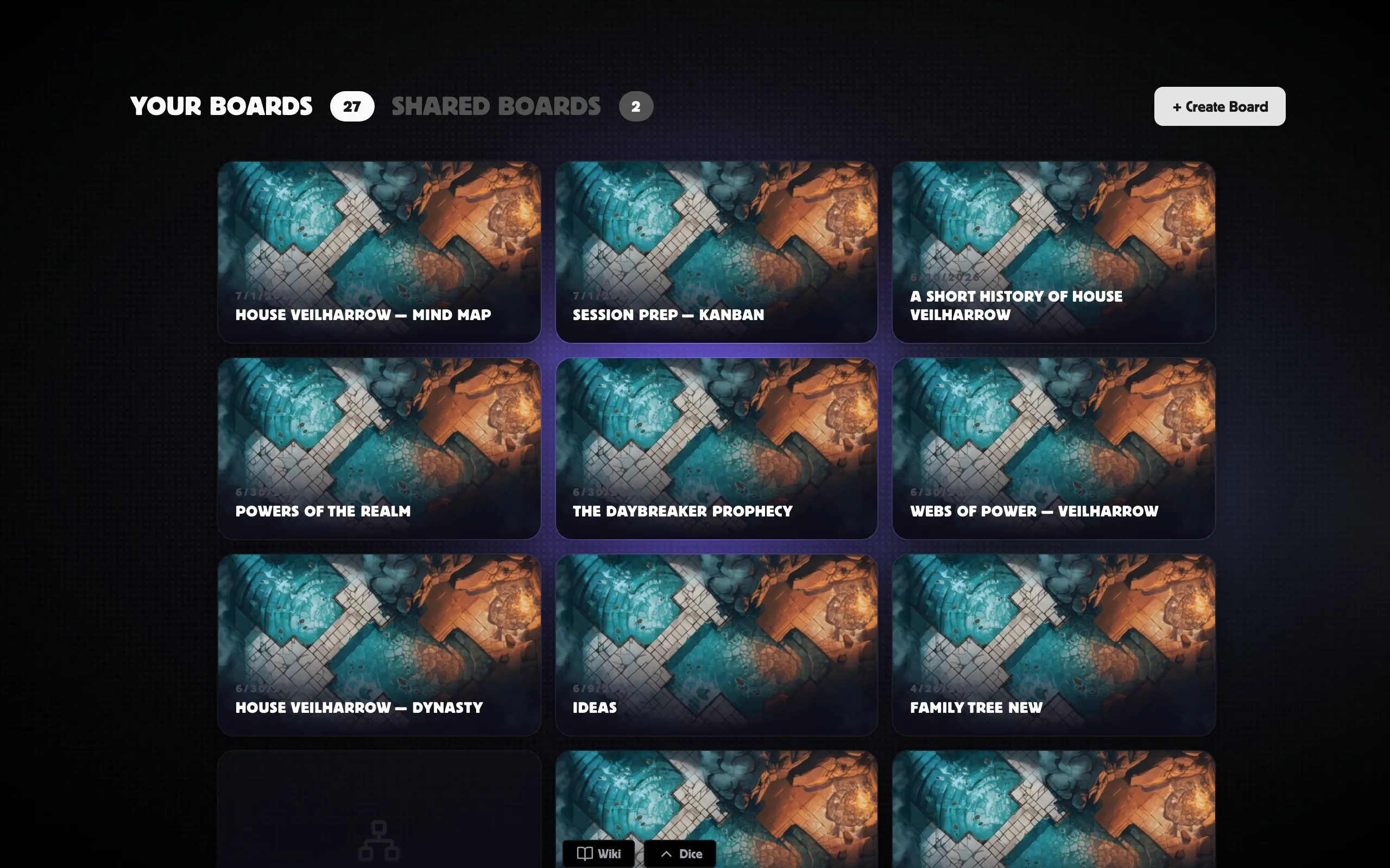 The Create Board dialog with a name filled in and a board type selected