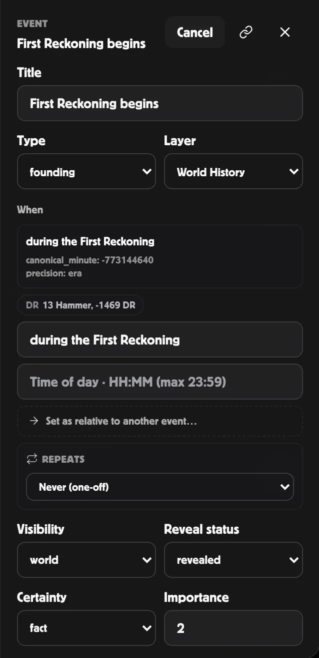 Inspector edit mode showing the Repeats section