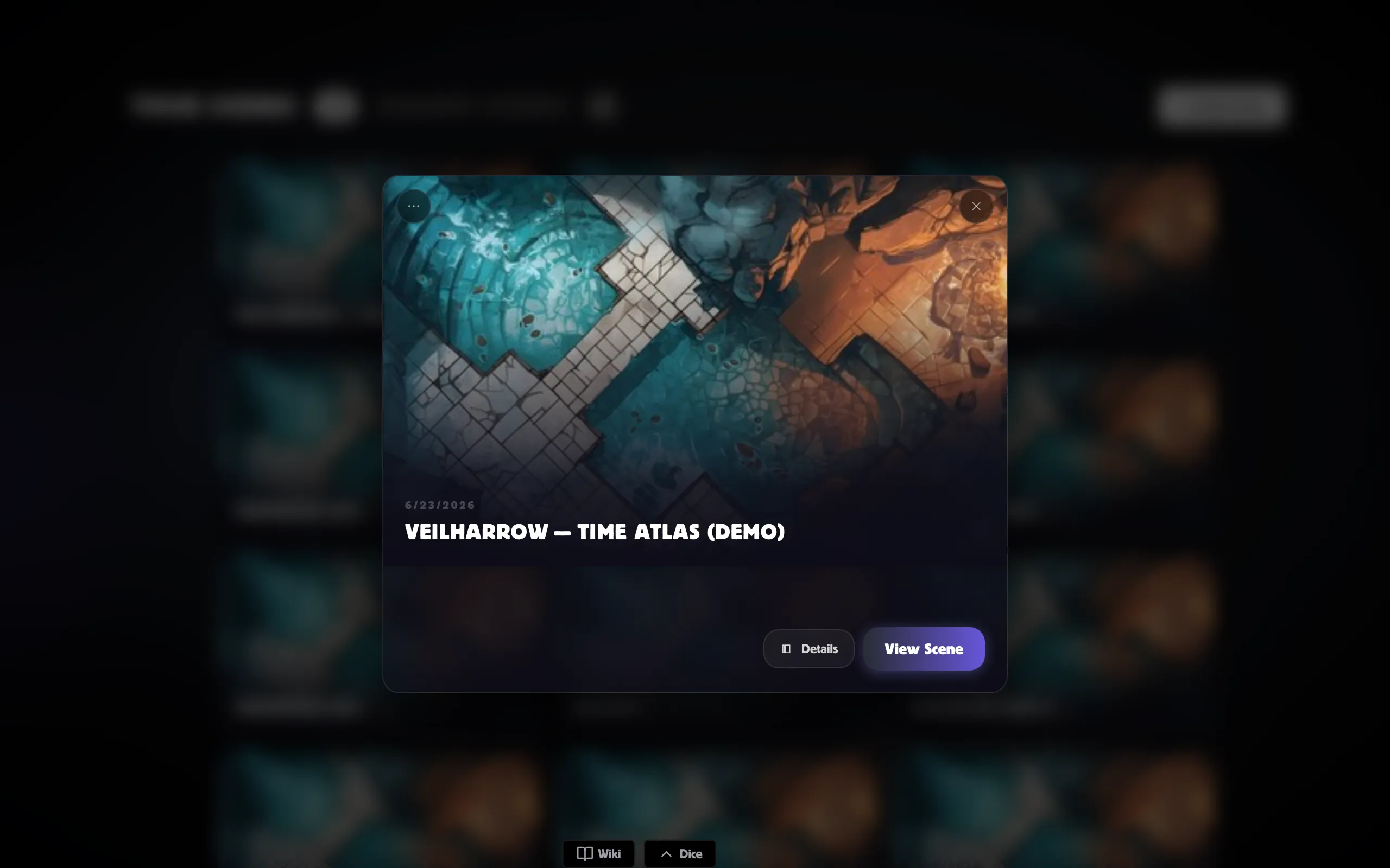 The scenes library — a scene card expanded with its View Scene action