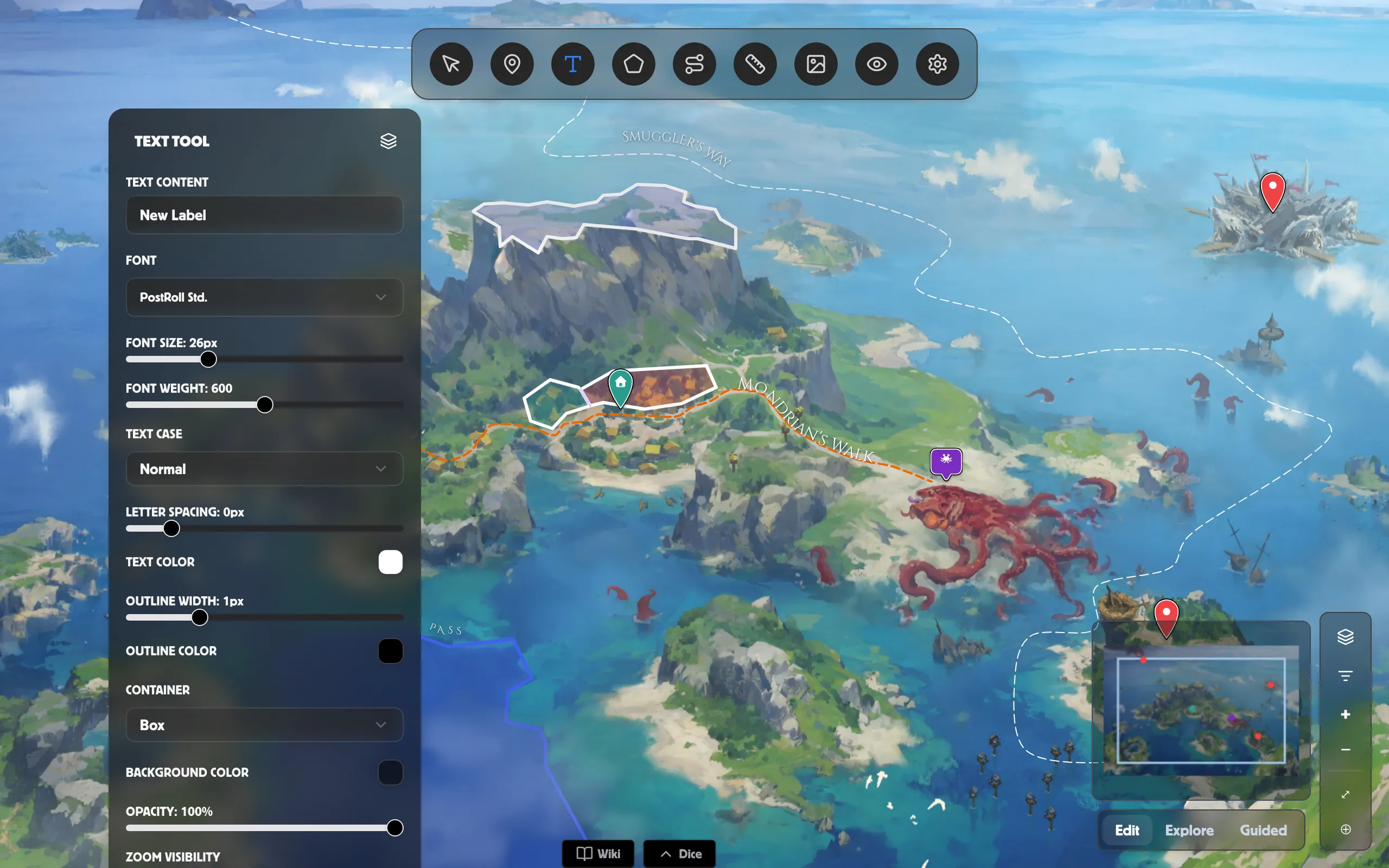 The Text panel over a World Map with its shared label-styling controls